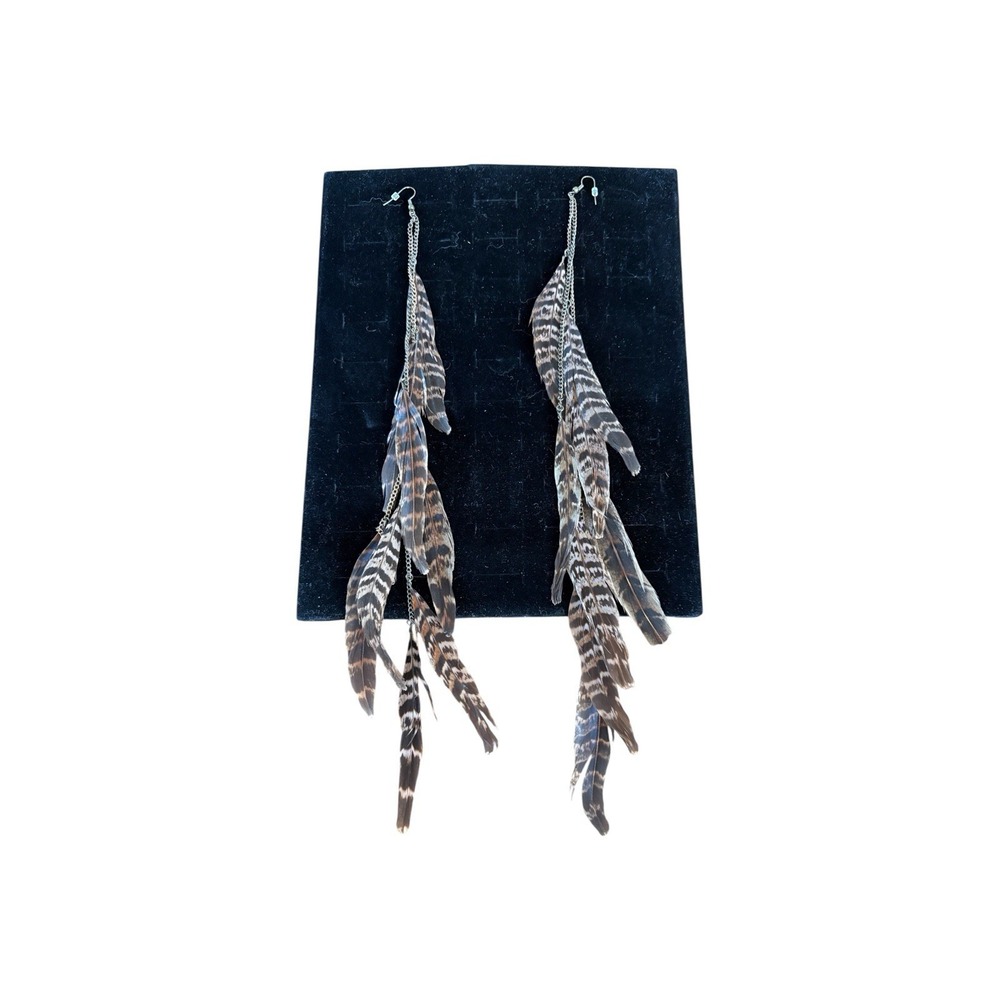 Pheasant Feather Earrings 14" Long Genuine Feather Festival Bohemian Rave‎